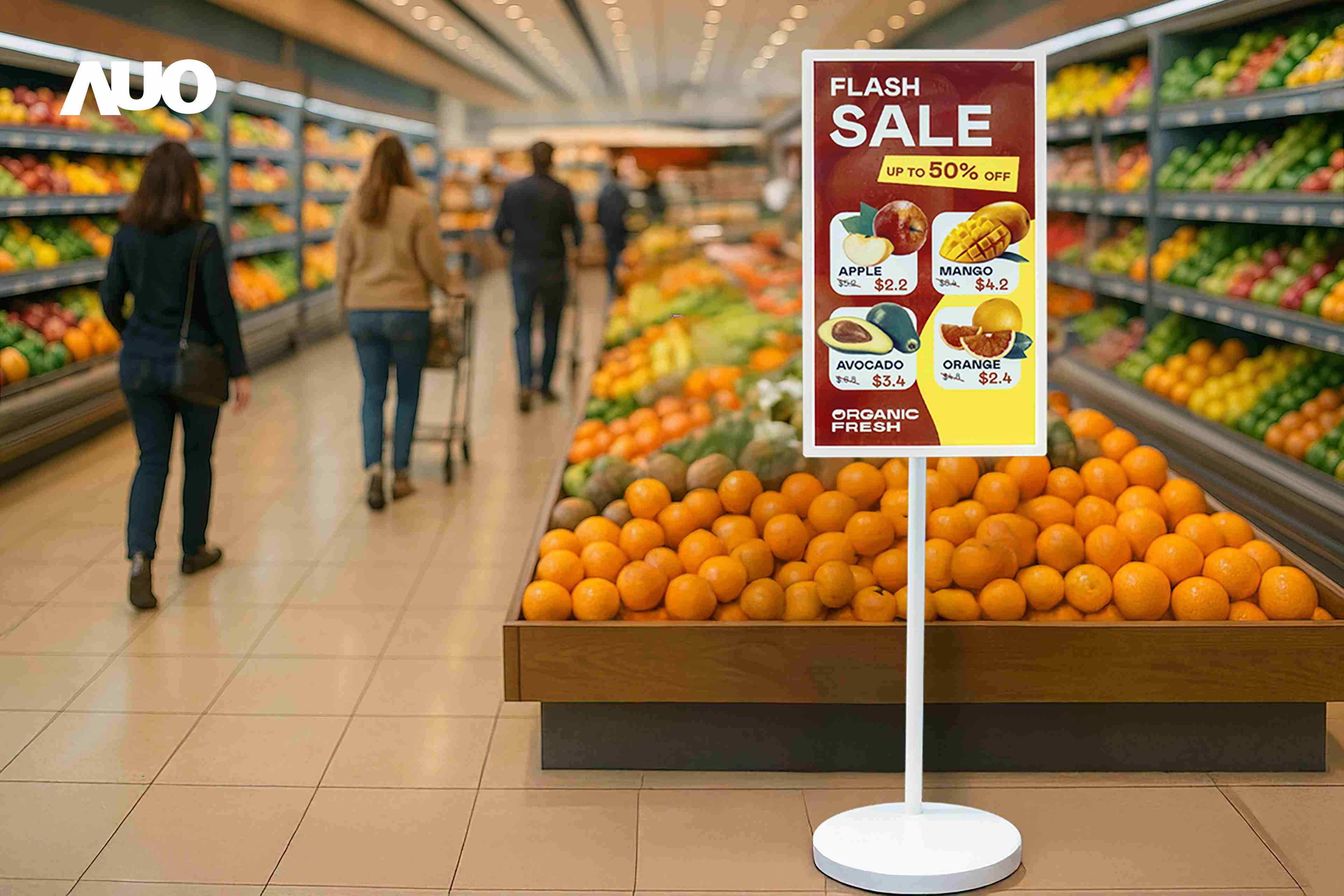 达擎首亮相低功耗、、、、全彩的〝aecoPost电子纸解决方案〞，，，，仅在更新画面时需要微量的电力驱动，，，，无需布建电线的便捷设计，，，，使其可灵活应用、、、随意置放，，，并可透过云端或行动装置app，，轻松管理及排程广告内容，，，，晋升店头营销利器。。。。